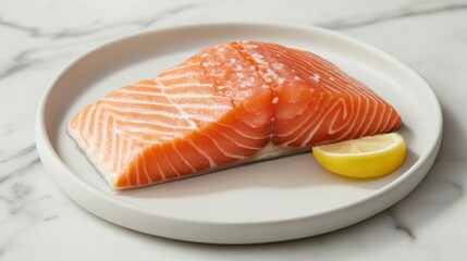 Salt-Grilled Salmon Fillet with Lemon Wedge