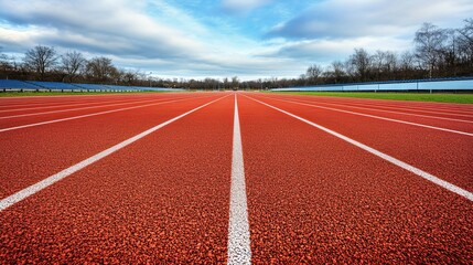 Red Running Track Lanes in Outdoor Athletic Stadium
