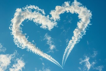 Naklejka premium Acrobatic Airplane Drawing a Heart with White Smoke Against Blue Sky
