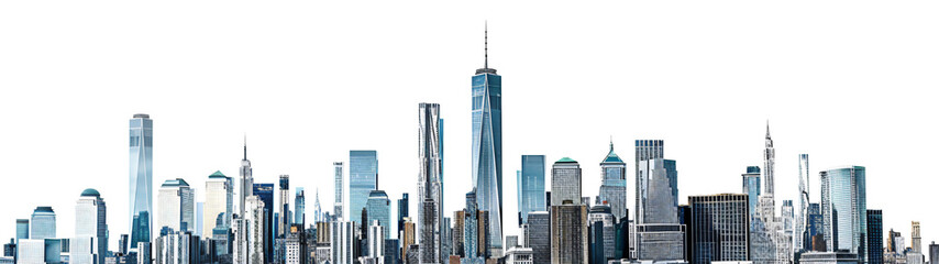 panoramatic view of cityscape highrise skyline, transparent urban cityscape office background for architecture concept element, isolated central town workplace building infrastructure