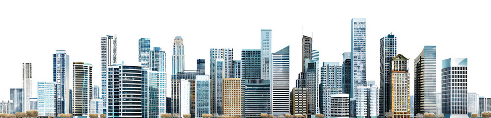 panoramatic view of cityscape highrise skyline, transparent urban cityscape office background for architecture concept element, isolated central town workplace building infrastructure