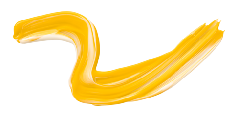 Shiny yellow liquid brush strokes isolated on transparent background