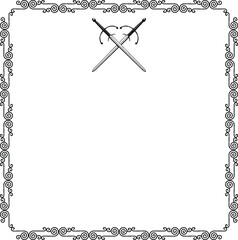 Square Frame - Celtic Curved Lines Border - Crossed Swords