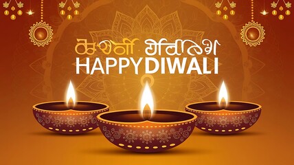 Illustration of Happy Diwali festival celebration with oil lamp