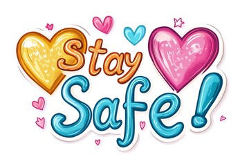 Cheerful Stay Safe! Heart Sticker - Vibrant Vector Illustration for Well-Being and Safety