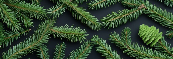 Tree branches with new year, christmas, nature theme. Banner. Top view. Flat lay.