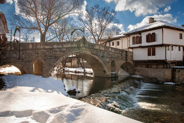 Obraz premium Bridge in the architectural complex in Tryavna, Bulgaria. National revival bulgarian architecture.