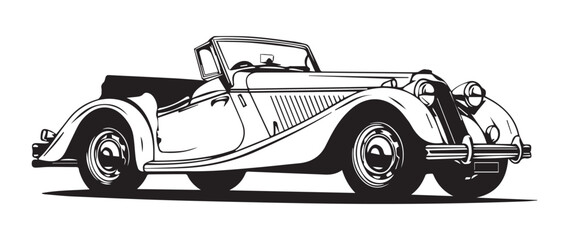 Obraz premium Vintage Classic Car in Retro Woodcut Engraving Style Black and White Illustration