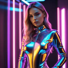 girl in metallic jump suit