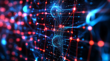 Obraz premium Digital background perfect for tech processes, neural networks, artificial intelligence, data transfer and security, digital storage, multimedia presentations. Generative AI illustration 