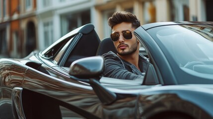 Affluent youth drives sports car