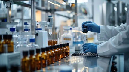 Scientist handling test tubes in a laboratory
