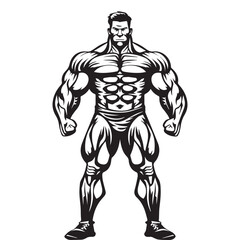 Fototapeta premium Hand-Drawn Bodybuilder Full Body Vector Illustration in Vintage Engraved Style