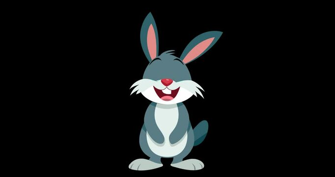 Cute Rabbit Flat Cartoon Animation.  Vector Isolated Loop 2d Animation, Chroma Key.  Cartoon bunny, Easter rabbit idle animation on a Green Screen.