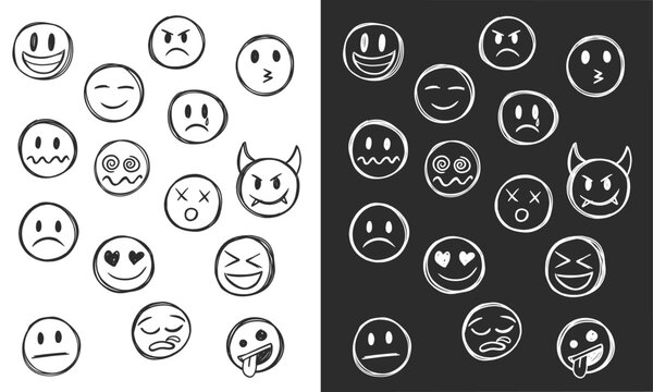 Scribble smiley hand drawn set doodle sketched emoticon faces vector illustration. Decoration for your design.