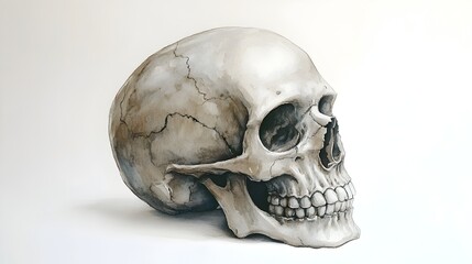 Cursed Skull Speaking Riddles on Bone-White Watercolor Backdrop