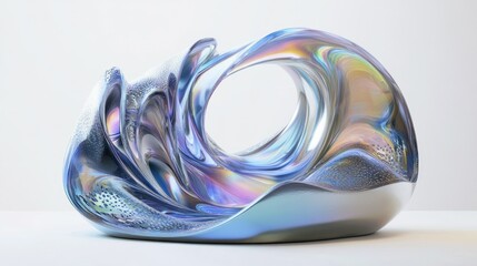 Abstract iridescent glass sculpture with a ring shape