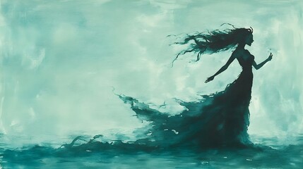 Haunting Siren Luring Sailors to Their Doom in Ethereal Watercolor Painting