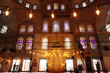 Fototapeta premium Exquisite Stained Glass Windows and Islamic Art in the Interior of the Blue Mosque, Istanbul