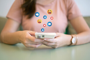 Social media and digital online concept, man using smart phone with Social media. Distancing ,Working From Home concept.Social The concept of living on vacation and playing social media.