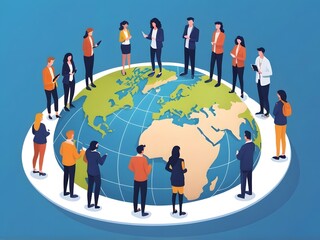 A group of people standing around a globe