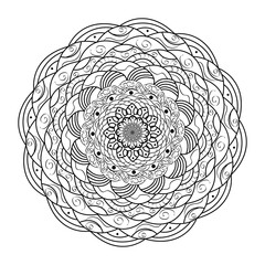 Abstract line art floral mandala black line design in white background for your coloring books and medium design.