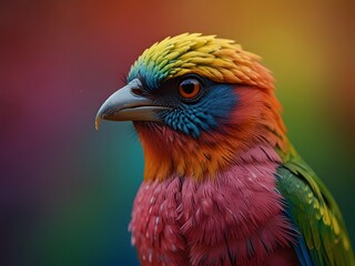 High-Detail Macro Image of a Brightly Colored Bird Showcasing Its Feathers and Patterns