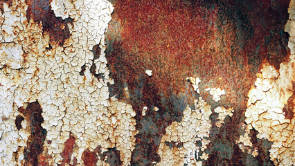 Sunlit Rusty White Metal Wall with Streaks and Cracks