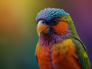 High-Detail Macro Image of a Brightly Colored Bird Showcasing Its Feathers and Patterns