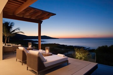 Obraz premium Romantic Coastal Getaways for Couples: Tranquil Twilight Retreat at an Upscale Resort