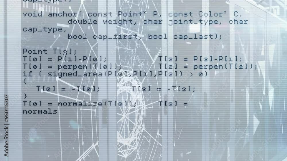 Aufkleber animating geometric shapes and computer code over abstract background