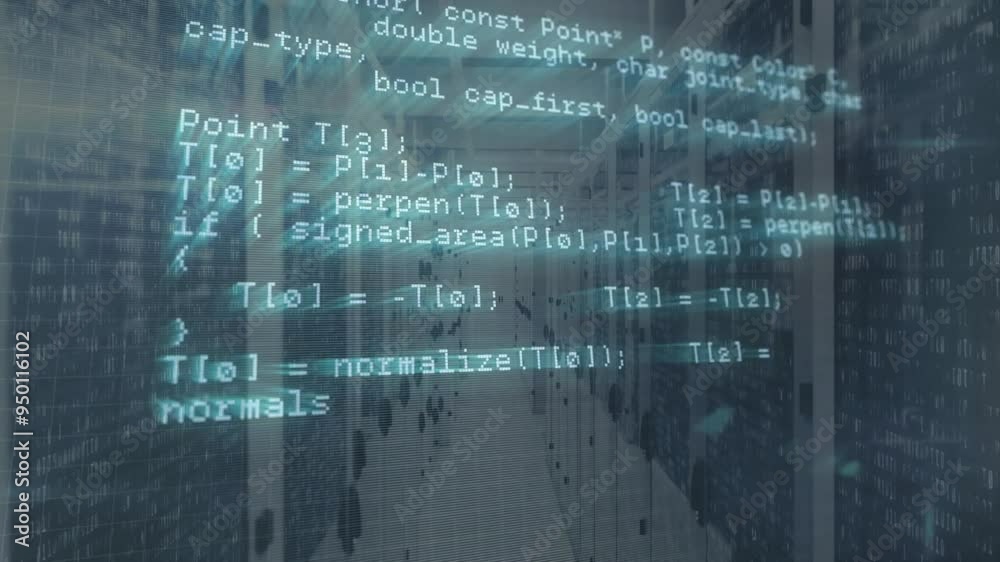Poster animating computer code over data servers in technology environment