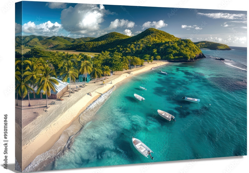 Wall mural Aerial View of a Tropical Beach with Boats