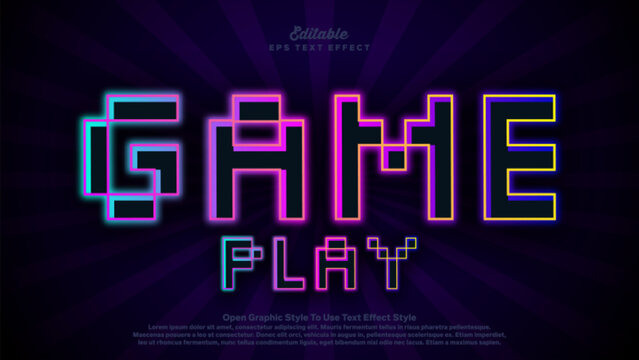Neon light 3d editable text effect, blox game play words theme.