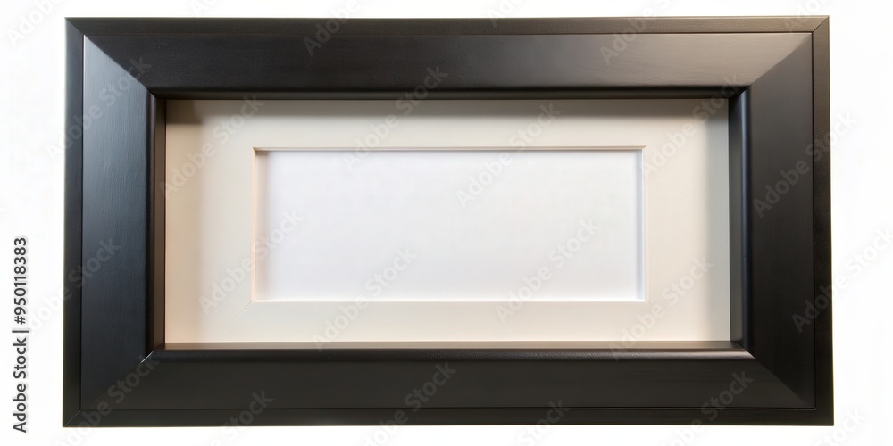 Poster a close-up shot of a sleek black photo frame with white matting, perfect for displaying artwork or p