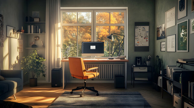 Conceptual imagery of teleworking, merging digital tools with the comfort of home,