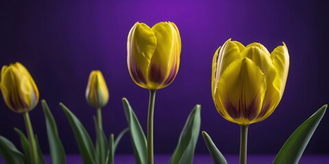 neon yellow tulip on a bold purple background.