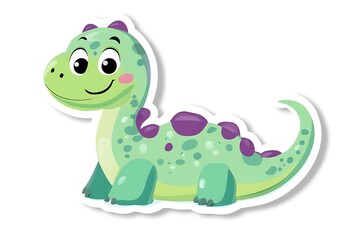 Fototapeta premium Happy Cartoon Dinosaur Sticker with Minimal Design on White Background