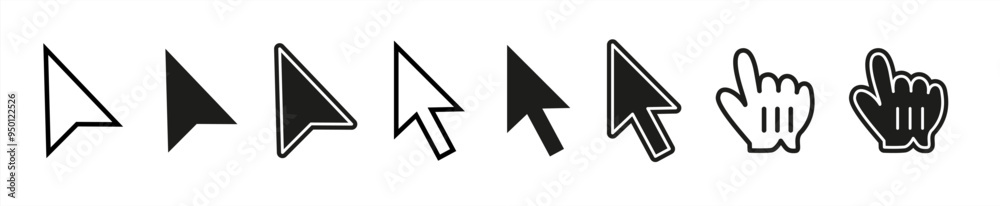 Fototapete Computer mouse click cursor icon set. Hand and arrow pointer cursor - stock vector 10eps.