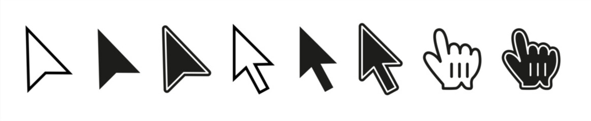Computer mouse click cursor icon set. Hand and arrow pointer cursor - stock vector 10eps.