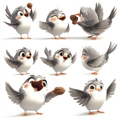 Fototapeta premium A collection of cute animated birds expressing joy and playfulness.