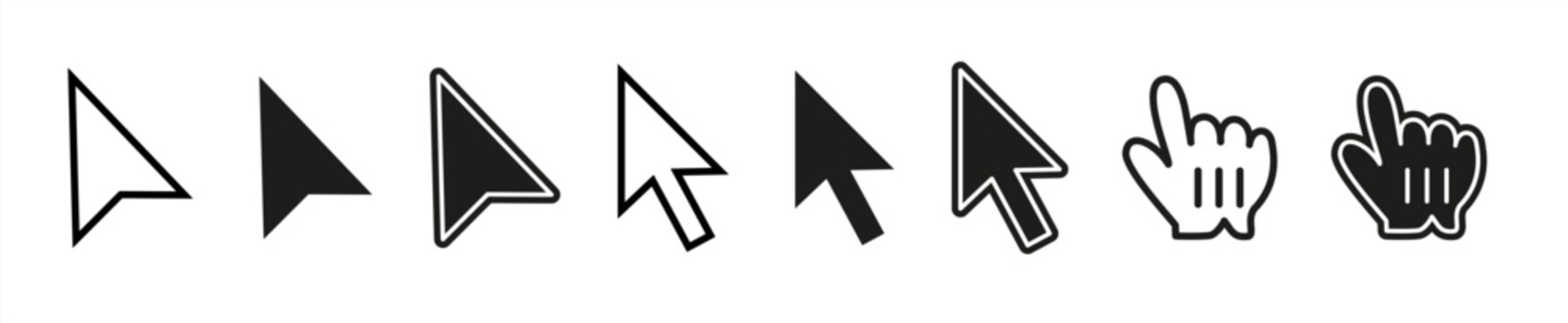 Computer mouse click cursor icon set. Hand and arrow pointer cursor - stock vector 10eps.