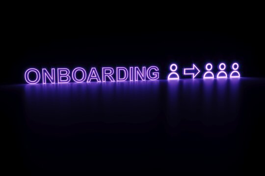 ONBOARDING neon concept self illumination background 3D illustration