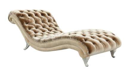 A luxurious and comfortable chaise longue, perfect for relaxing in style. The velvet upholstery and tufted details exude elegance and sophistication. 