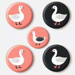 Obraz premium A collection of round buttons featuring illustrated ducks in various colors.