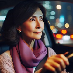 Fototapeta premium 113 Middle aged woman with a thoughtful expression wearing a pur