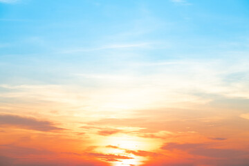 Beautiful , luxury soft gradient orange gold clouds and sunlight on the blue sky perfect for the background, take in everning,Twilight, Large size, high definition landscape photo
