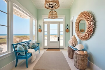 Coastal Breeze Inspired Interior Design for a Relaxed Beach House Entrance with Seashell Accents