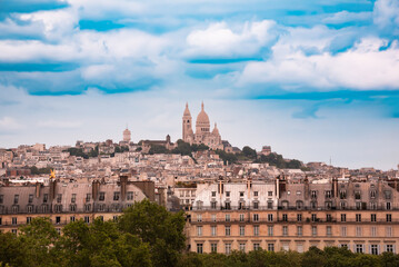 Panoramic view of Montmartre hill in Paris city, France