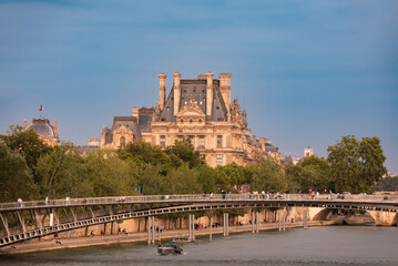 Naklejka premium Panoramic view of Louvre and Seine river in Paris city, France